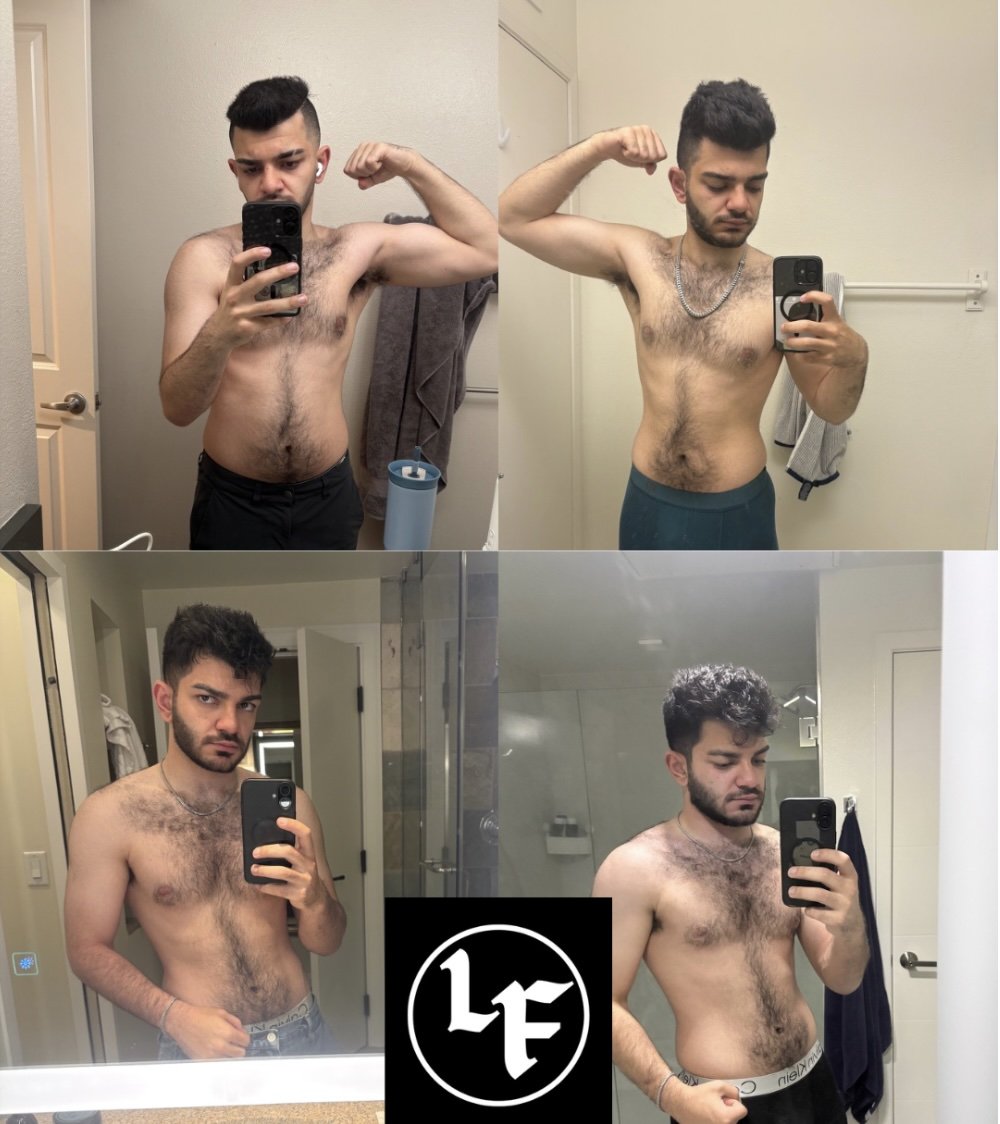 Livitz Fitness client transformation: before and after physique progress with smartphone comparison.
